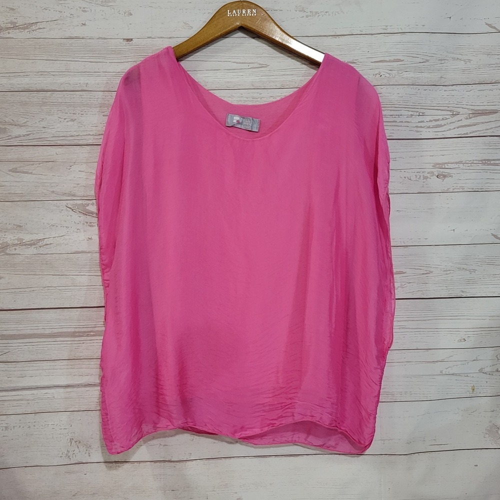 Tina Stephens Popover Top Womens Small Pink Silk Blend Layered Italy Relaxed